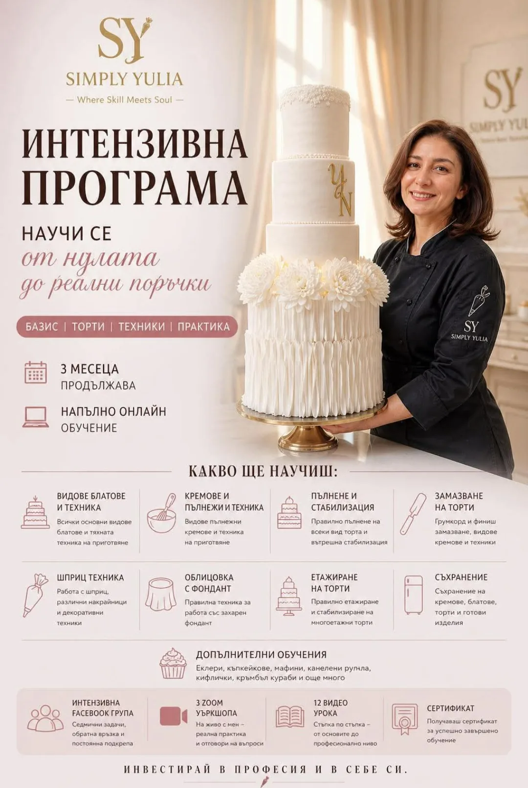Обучения и работилници за възрастни в цялата България – Simply Yulia Academy - сладкарски онлайн курсове