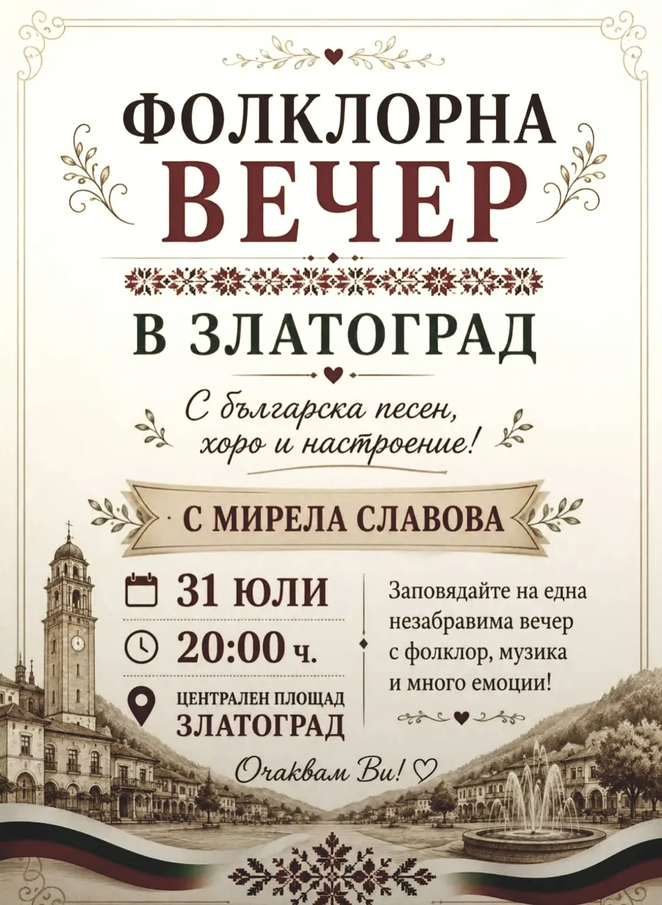 Фолклорни фестивали и събори в Златоград – Фолклорна вечер в Златоград 31 юли 2026г.