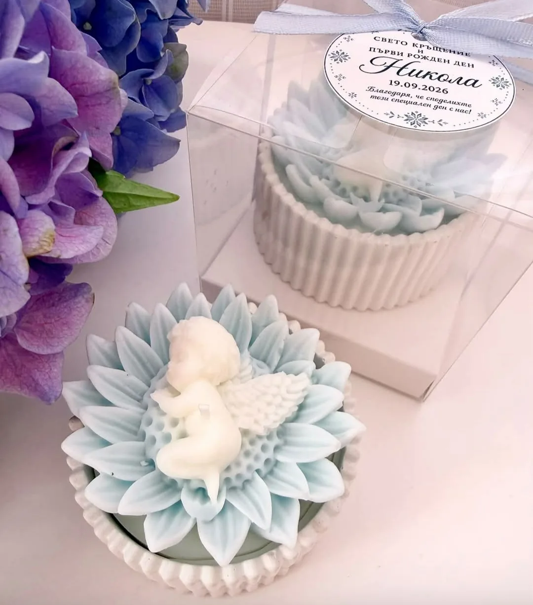 Кръщене - подаръци за гости в цялата България – Sinola Candles – ръчно изработени соеви свещи – снимка 3